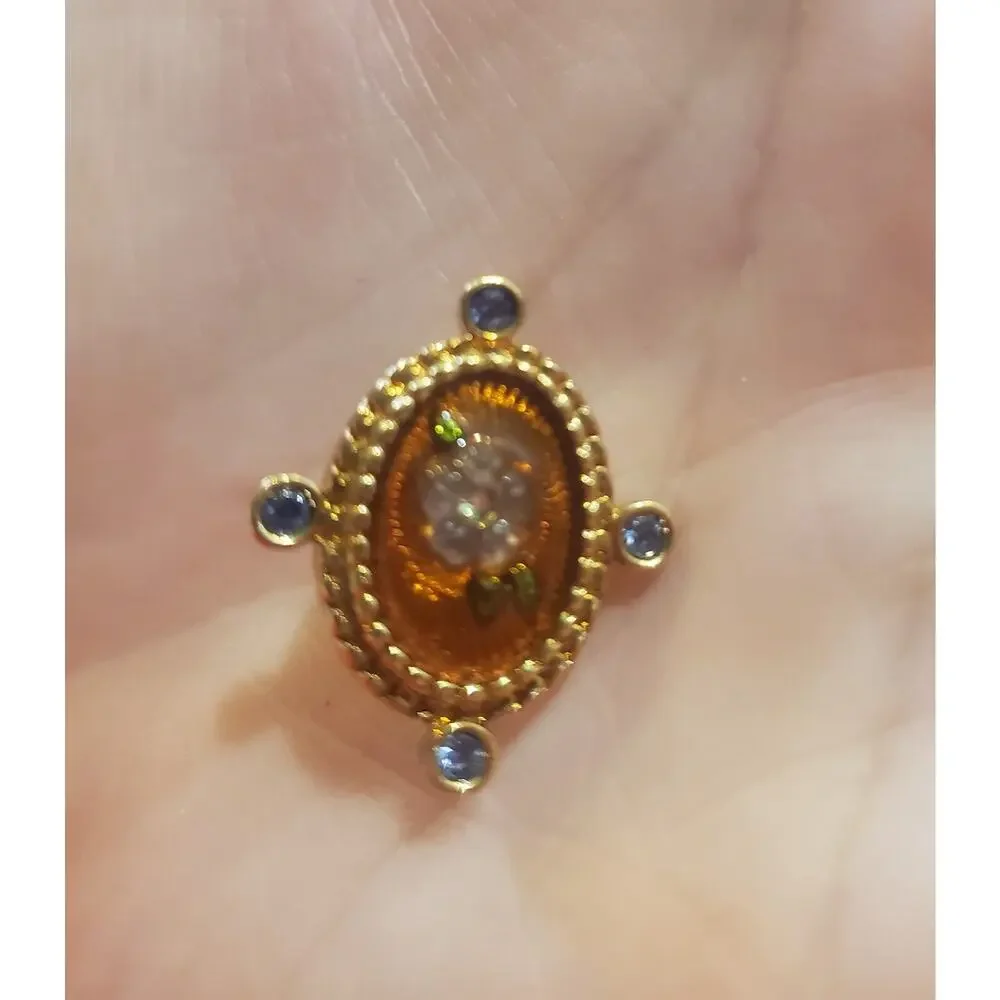 Avon Vintage Clip On Earrings Elegant Estate Gold Tone Colorful Dainty Floral 1